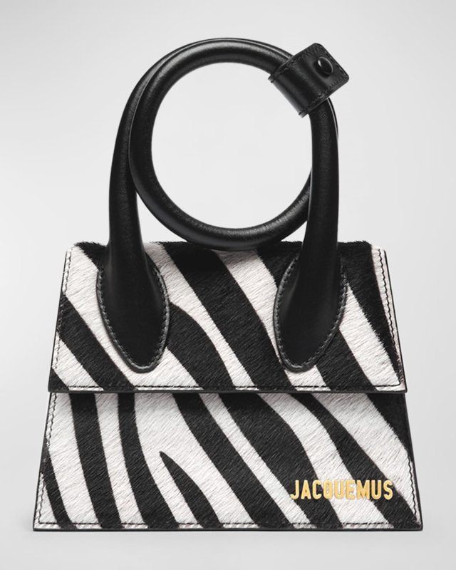 Le Chiquito Noeud Zebra Printed Leather Top-Handle Bag